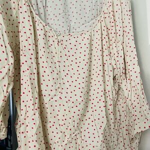 Cream Blouse with Hot Pink Polka Dots
